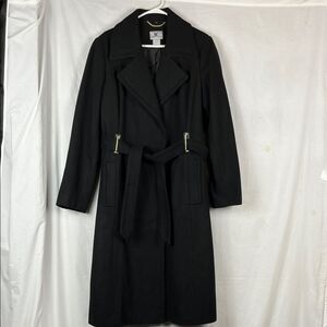 NWOT Worthington Black and Gold Wool Blend Belted Long Women's Trench Coat